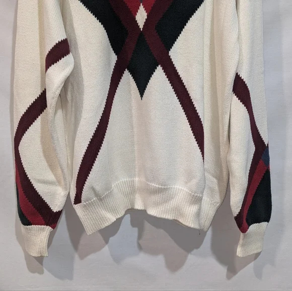 Vintage Bachrach 100% Cotton Geometric Print Knit Sweater Sz Large - Picture 4 of 10